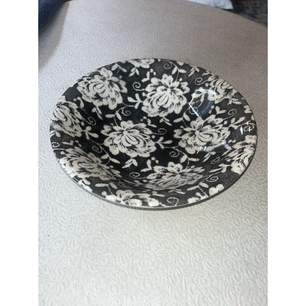 Carly Dodsley Kate Lace 10.5”Salad/Serving Bowl Black and White Floral England